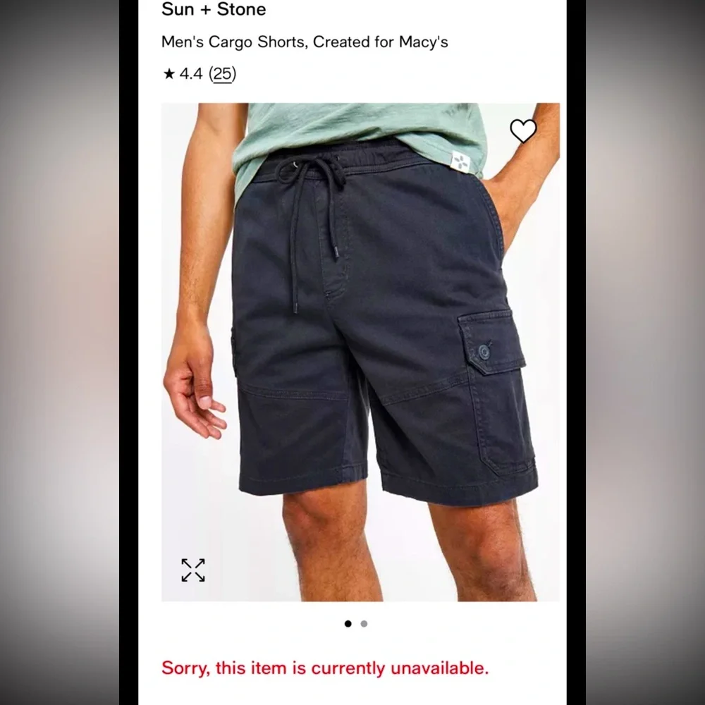 Sun + Stone Men's Cargo Shorts Elastic Waistband W/Drawcord 5 Pockets Sz XL